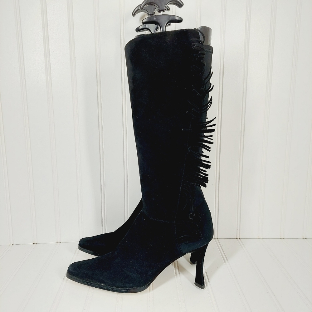 NEW J.Renee Suede Black Fringe Tall Heeled Boots A997